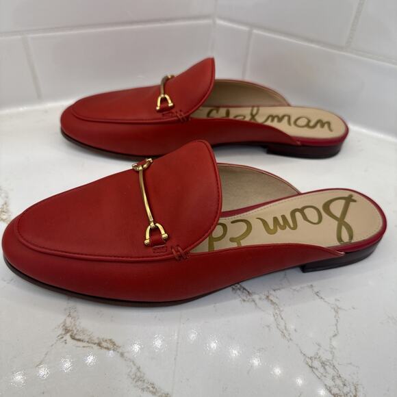 Sam Edelman Lounette Loafer Womens 8M Red Leather Slip-On Gold Accent - Picture 4 of 9